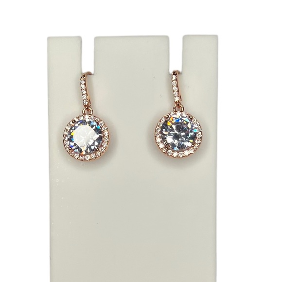 Swarovski Elements Crystal Rose Gold Halo Drop Earrings - Picture 6 of 9